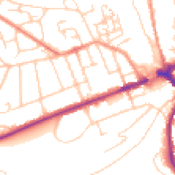 Daytime road noise heatmap for GU2 7LQ