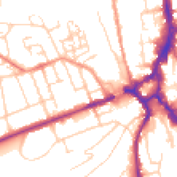 Daytime road noise heatmap for GU2 7NQ