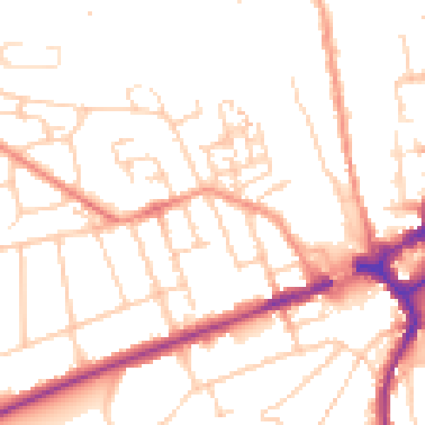 Daytime road noise heatmap for GU2 7NW