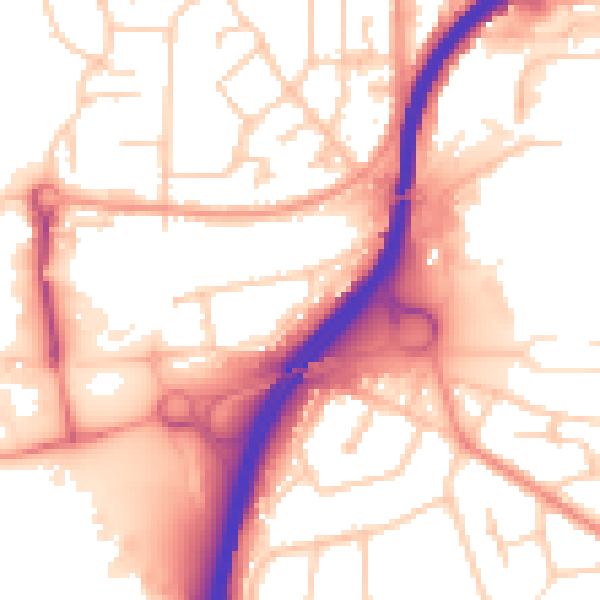 Daytime road noise heatmap for GU2 7UU
