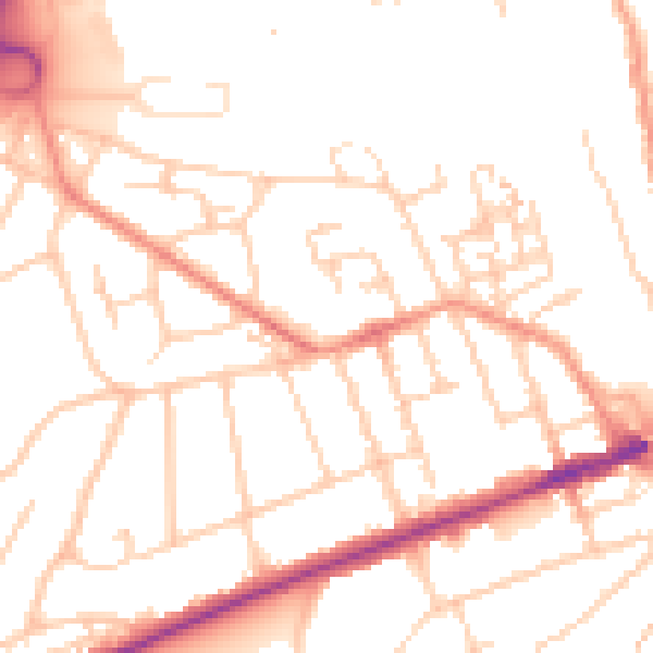 Daytime road noise heatmap for GU2 7UW