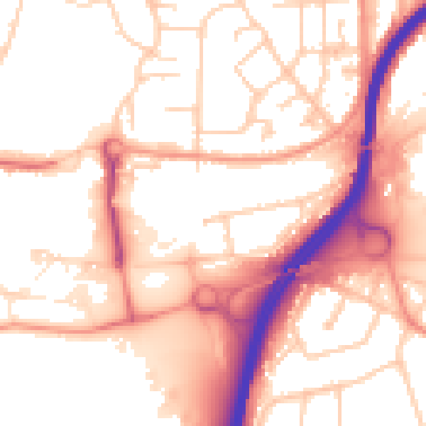 Daytime road noise heatmap for GU2 7XA