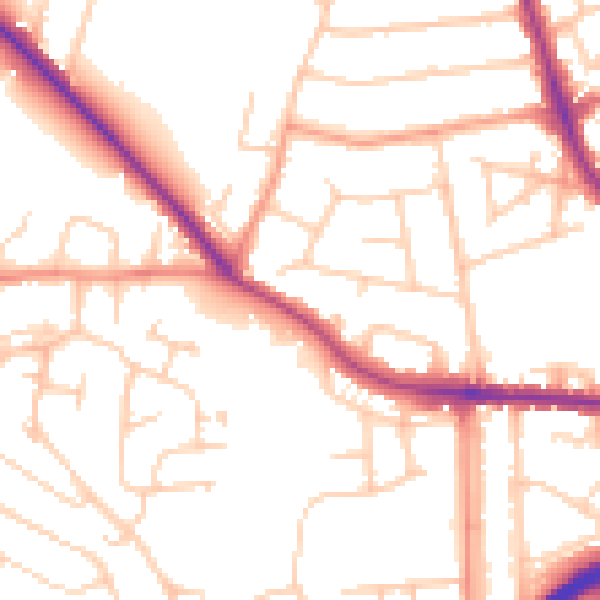 Daytime road noise heatmap for GU2 8BL
