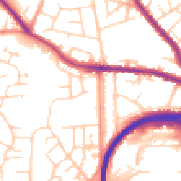 Daytime road noise heatmap for GU2 8DB