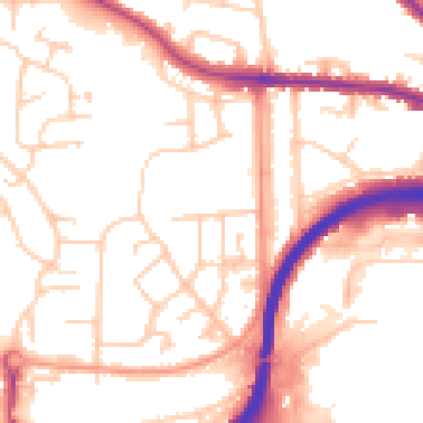Daytime road noise heatmap for GU2 8DE