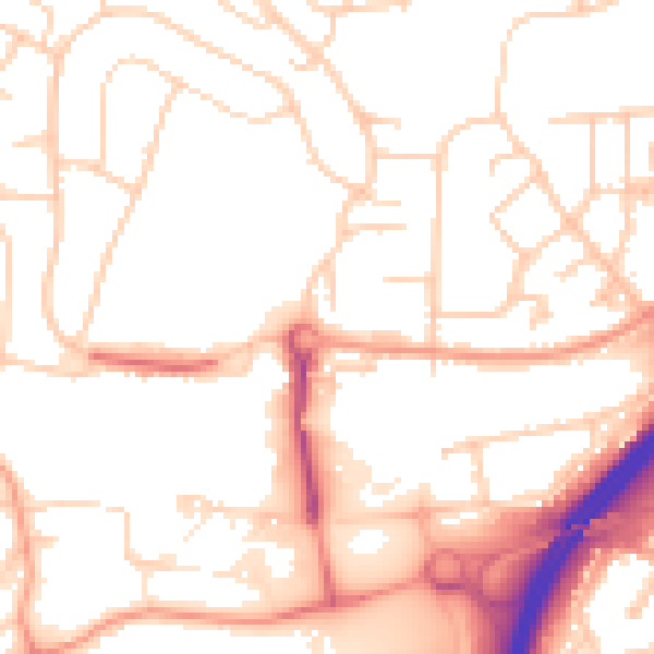 Daytime road noise heatmap for GU2 8EB