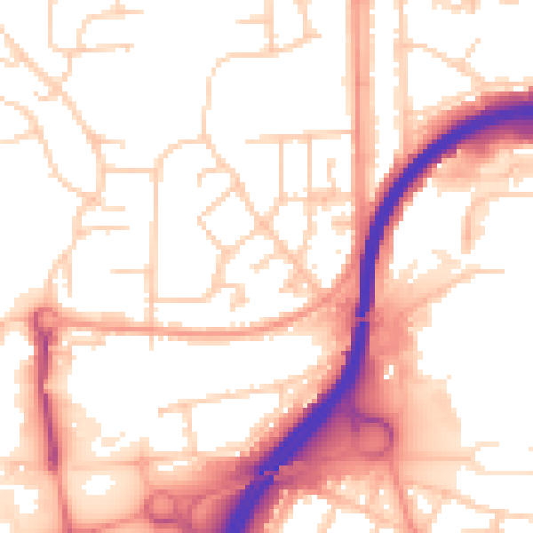 Daytime road noise heatmap for GU2 8FD
