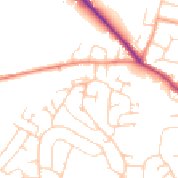 Daytime road noise heatmap for GU2 8FP