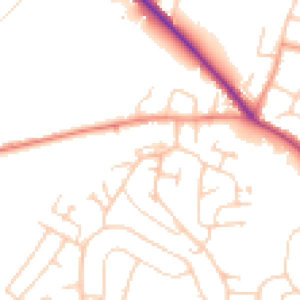 Daytime road noise heatmap for GU2 8GG