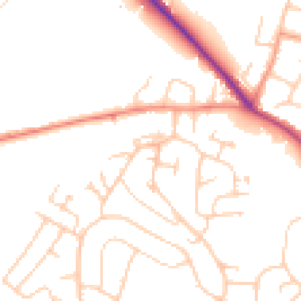 Daytime road noise heatmap for GU2 8JB
