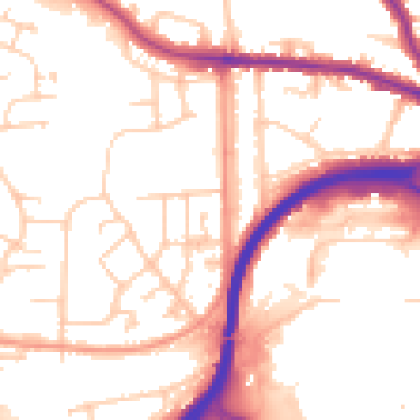 Daytime road noise heatmap for GU2 8NB
