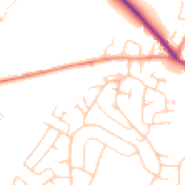 Daytime road noise heatmap for GU2 8UX