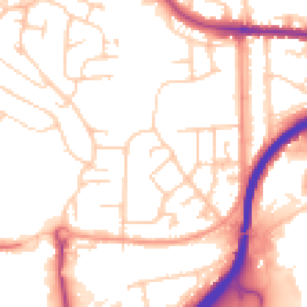 Daytime road noise heatmap for GU2 8WB