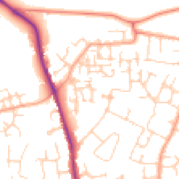 Daytime road noise heatmap for GU2 9GY