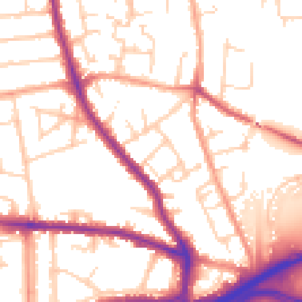 Daytime road noise heatmap for GU2 9NZ