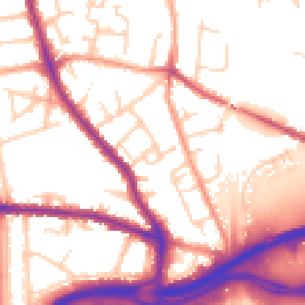 Daytime road noise heatmap for GU2 9PA