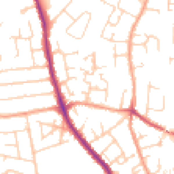 Daytime road noise heatmap for GU2 9PD