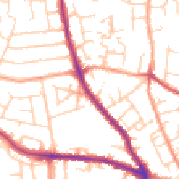 Daytime road noise heatmap for GU2 9RX
