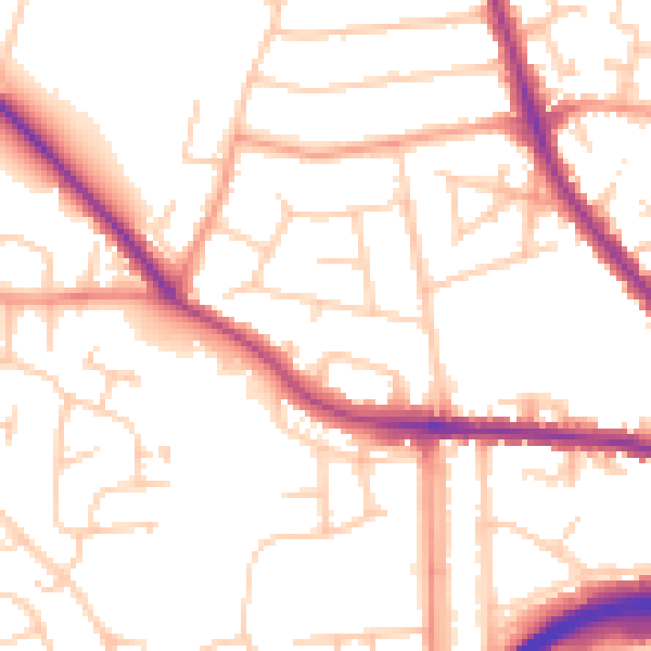 Daytime road noise heatmap for GU2 9TE