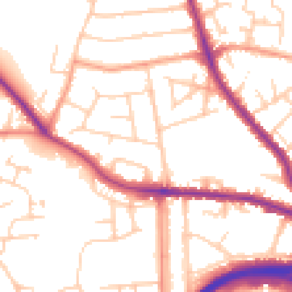 Daytime road noise heatmap for GU2 9TF