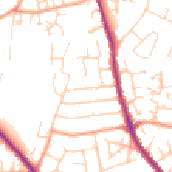 Daytime road noise heatmap for GU2 9UE