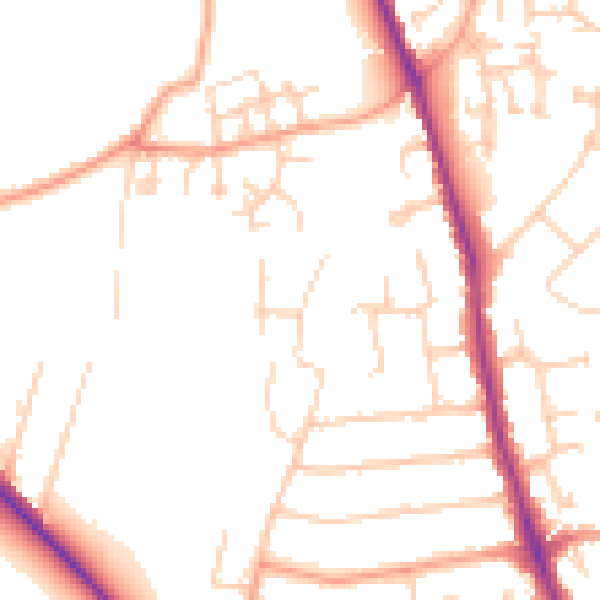 Daytime road noise heatmap for GU2 9UQ
