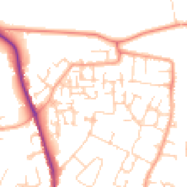 Daytime road noise heatmap for GU2 9YU