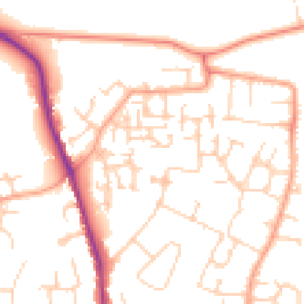 Daytime road noise heatmap for GU2 9YX