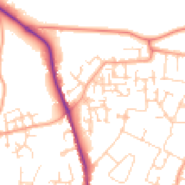 Daytime road noise heatmap for GU2 9YZ