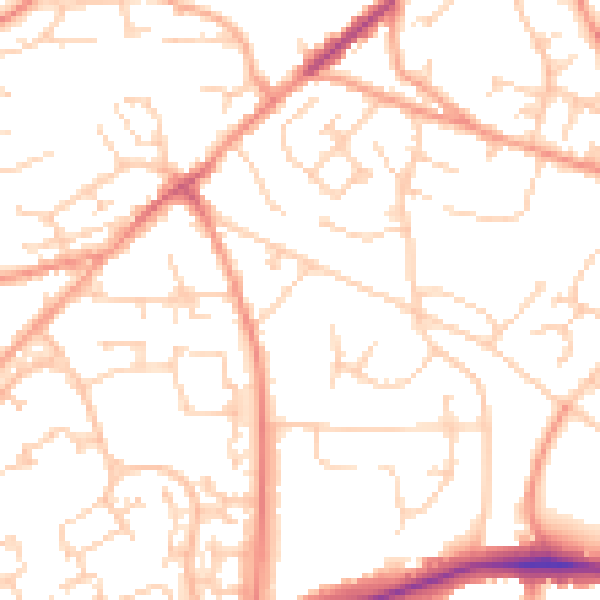 Daytime road noise heatmap for GU21 2AB