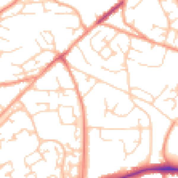 Daytime road noise heatmap for GU21 2AD