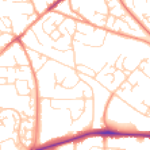 Daytime road noise heatmap for GU21 2AJ