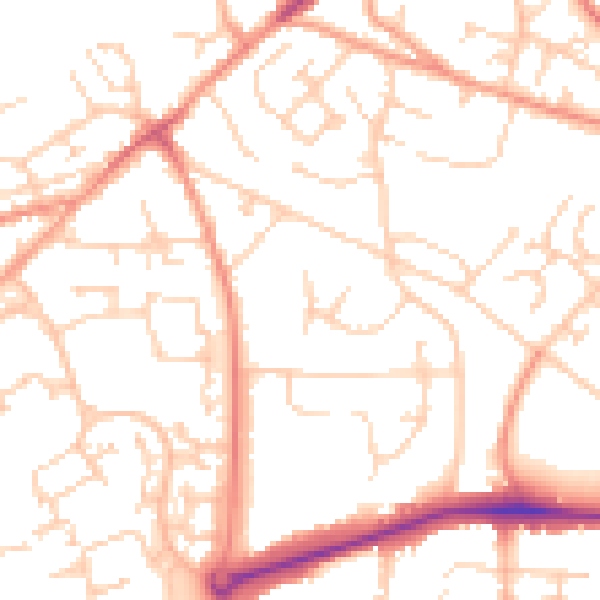 Daytime road noise heatmap for GU21 2AL