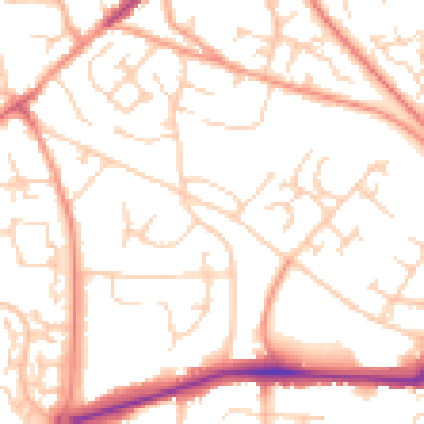 Daytime road noise heatmap for GU21 2AN
