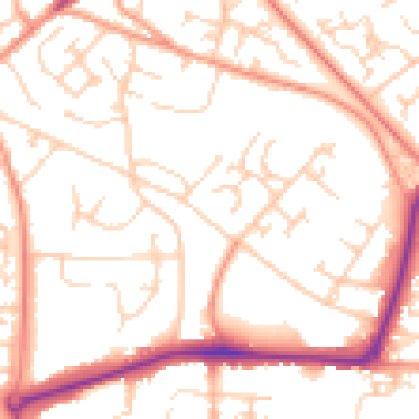Daytime road noise heatmap for GU21 2AP