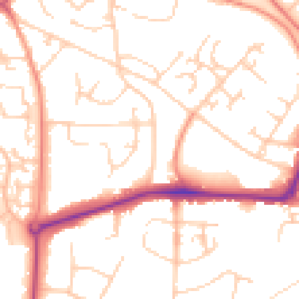 Daytime road noise heatmap for GU21 2AQ