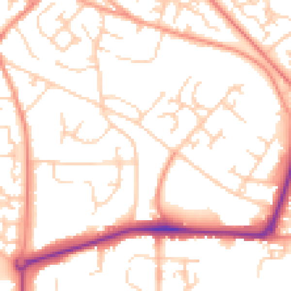 Daytime road noise heatmap for GU21 2AS