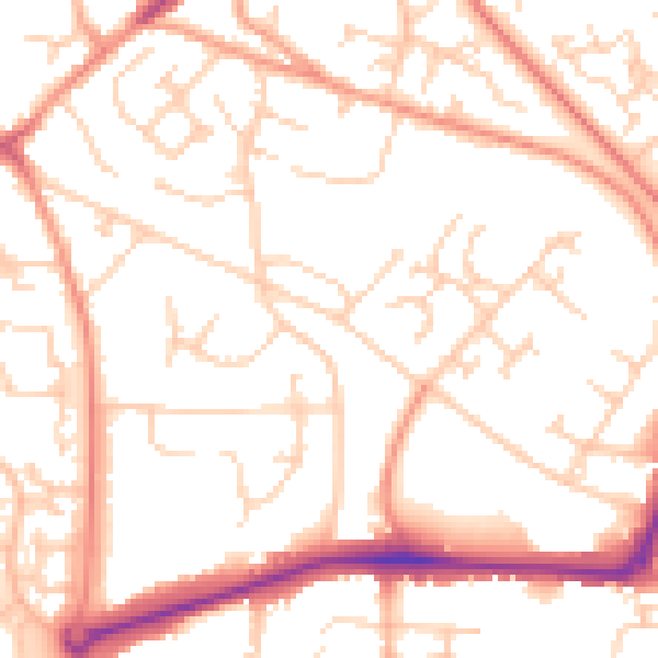 Daytime road noise heatmap for GU21 2AW