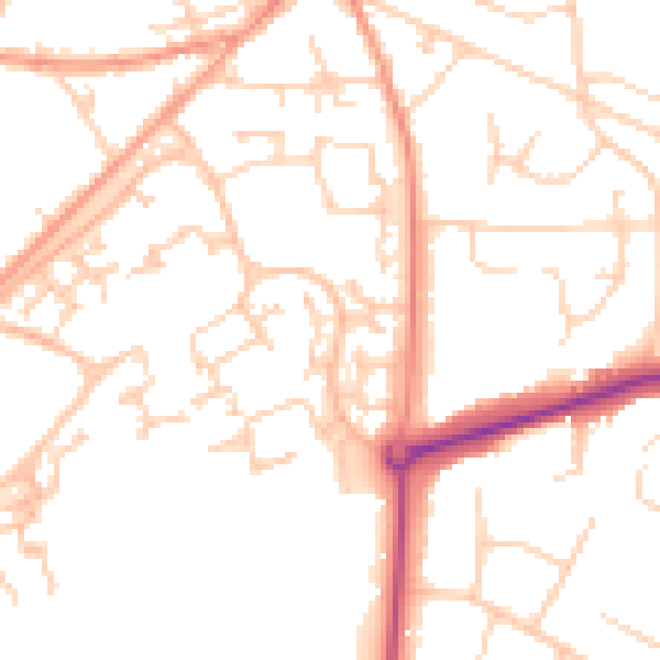 Daytime road noise heatmap for GU21 2AZ
