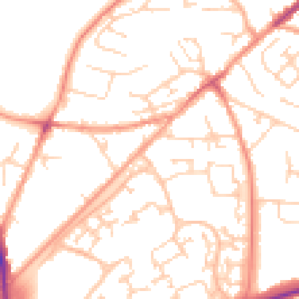 Daytime road noise heatmap for GU21 2BA