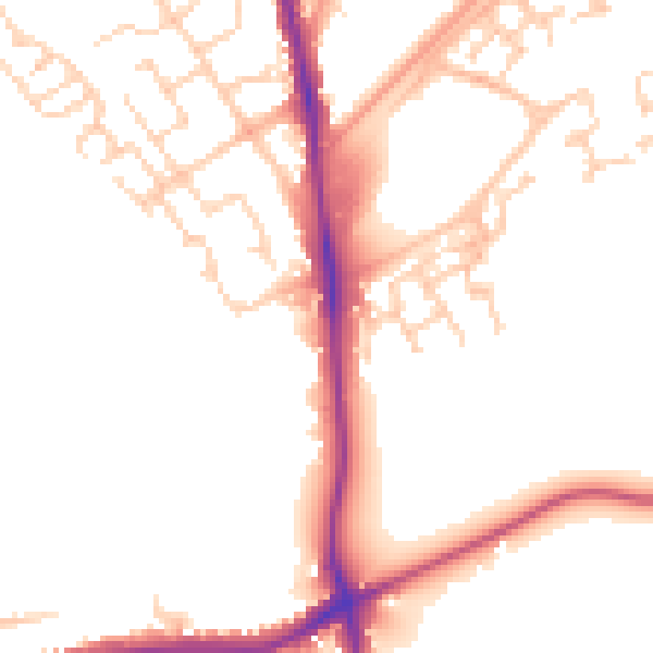 Daytime road noise heatmap for GU21 2BB