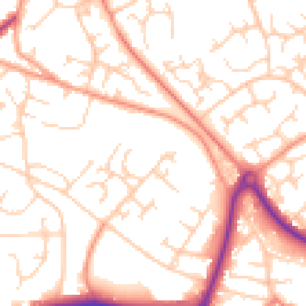 Daytime road noise heatmap for GU21 2BD