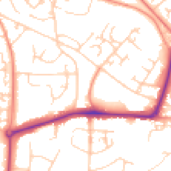 Daytime road noise heatmap for GU21 2BG