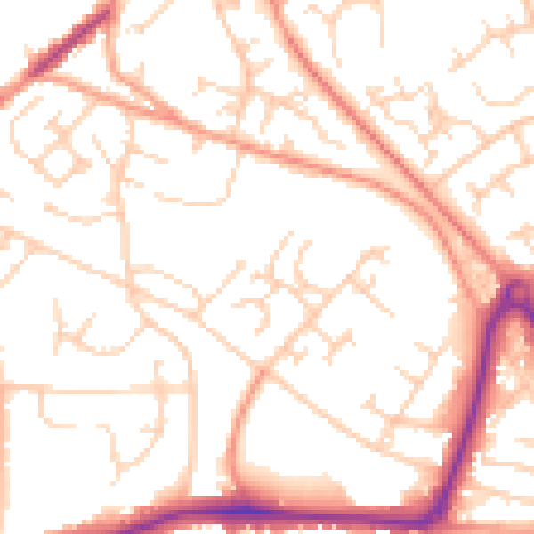 Daytime road noise heatmap for GU21 2BL