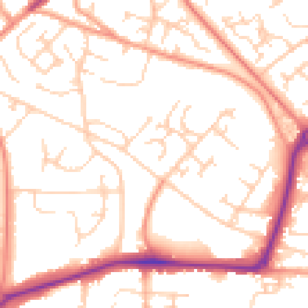 Daytime road noise heatmap for GU21 2BN