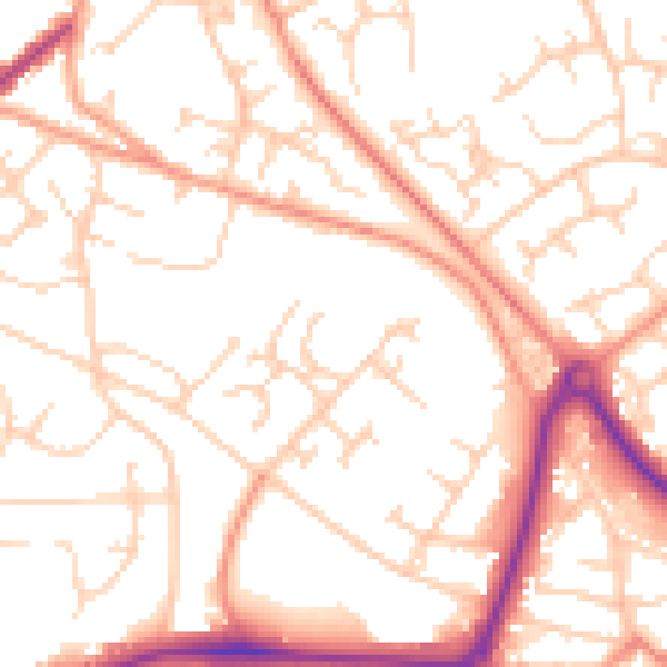 Daytime road noise heatmap for GU21 2BP