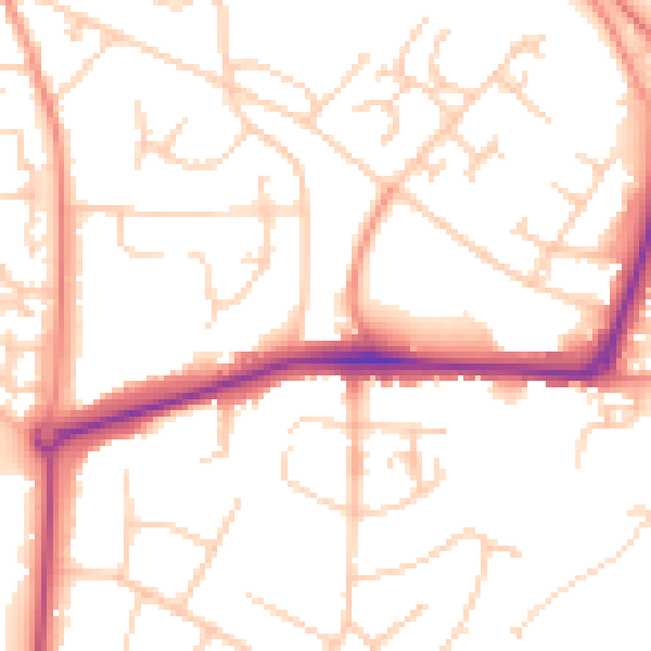 Daytime road noise heatmap for GU21 2BQ