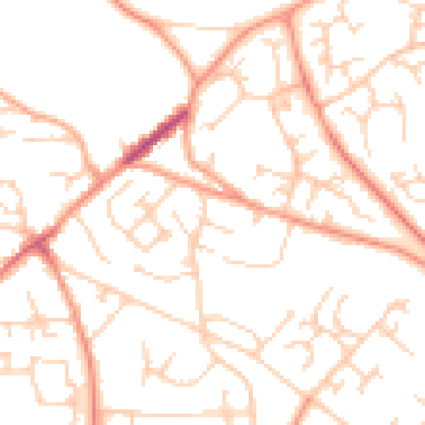 Daytime road noise heatmap for GU21 2BT