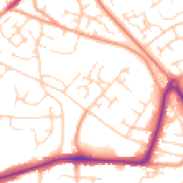 Daytime road noise heatmap for GU21 2BW