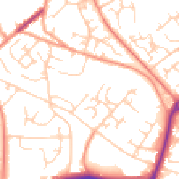 Daytime road noise heatmap for GU21 2BX